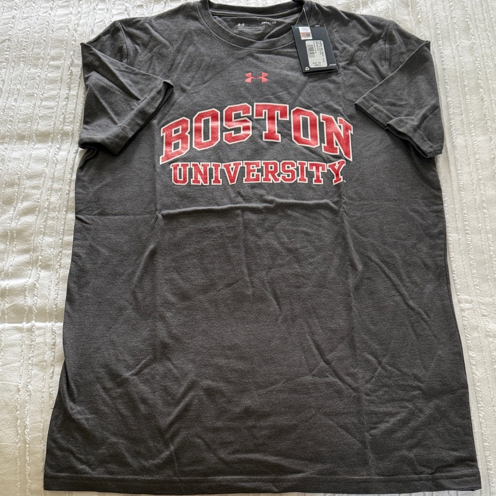 NWT - Under Armour Gray Short-Sleeve Boston University Tee with Red Print